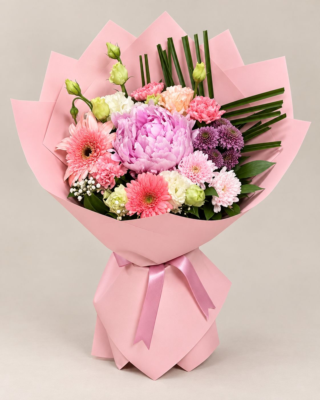 Pembe Şakayık ve Gerbera Buketi